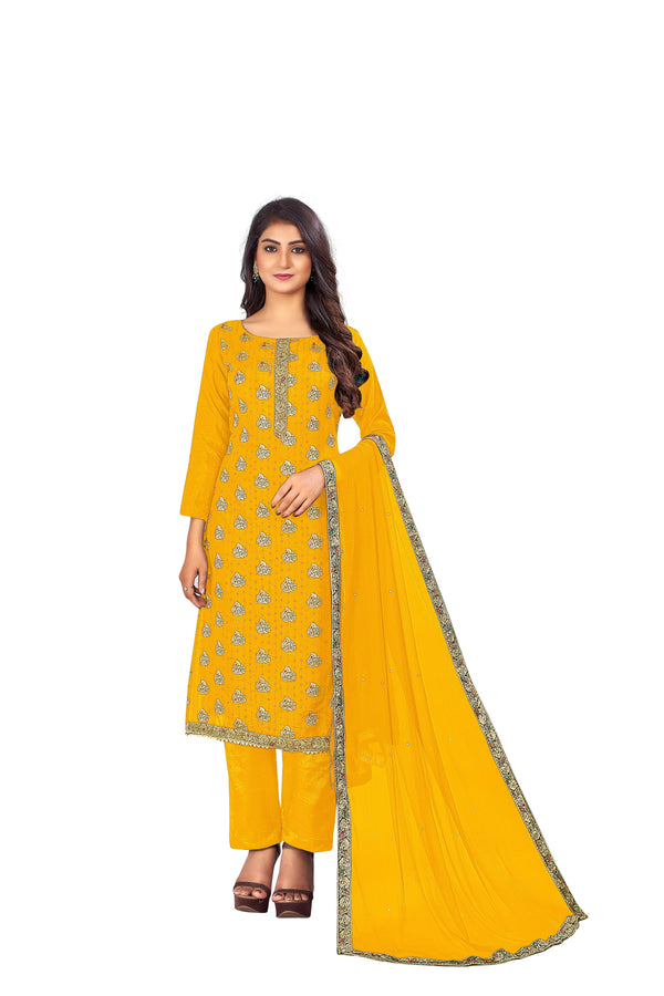 Women's Yellow Colour Semi-Stitched Suit Sets - Dwija Fashion