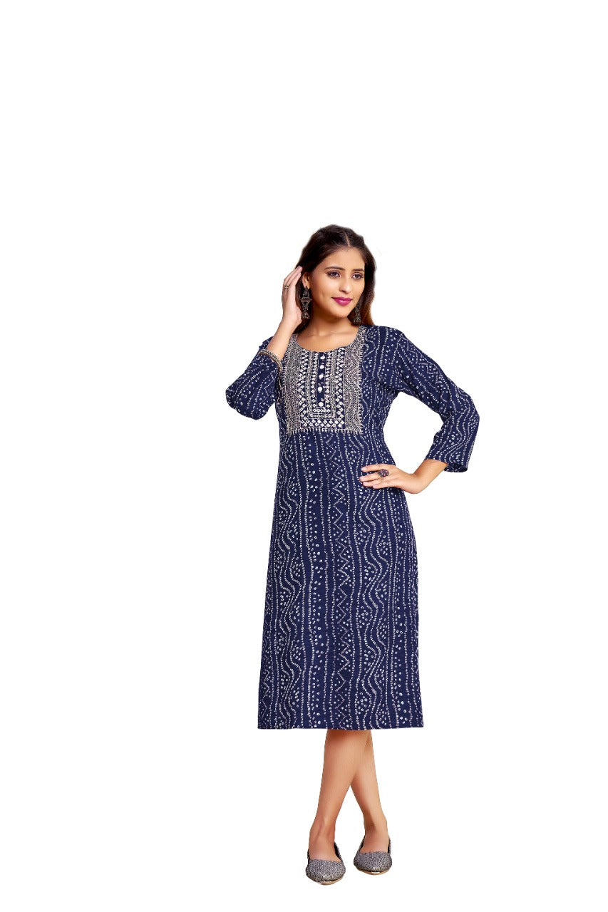 Women's Bandhani Blue Printed Kurti - Dwija Fashion