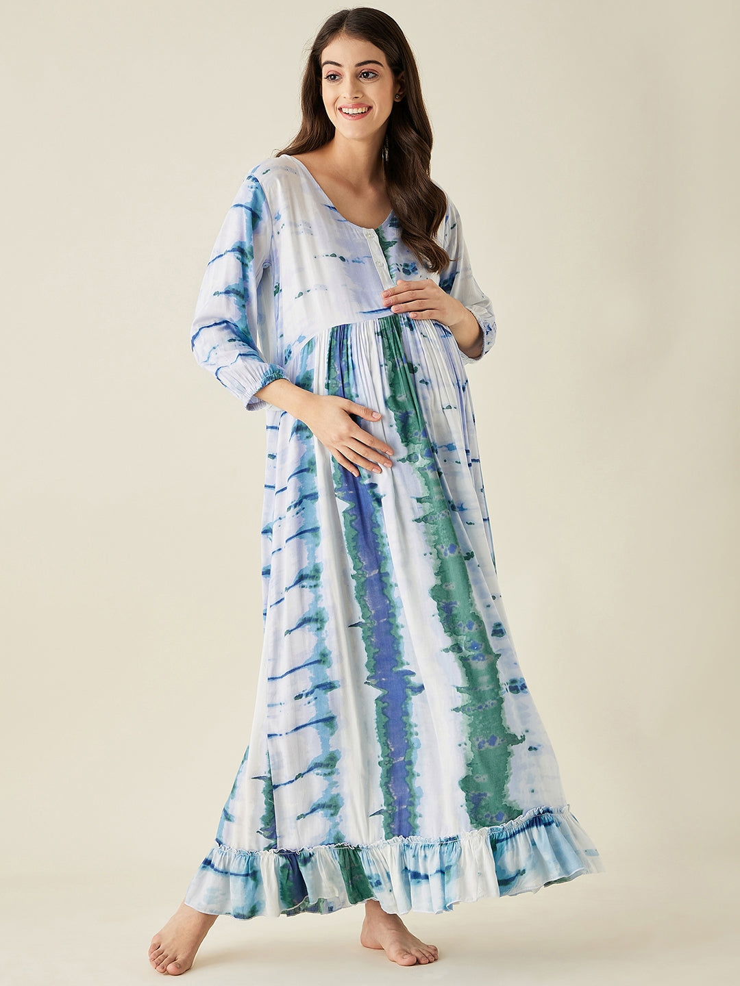 White Tie And Dye Maternity Loungedress - The Kaftan Company