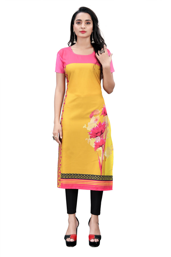 Women's Mustard Crepe 3/4Th Sleeve Kurti  - Navyaa