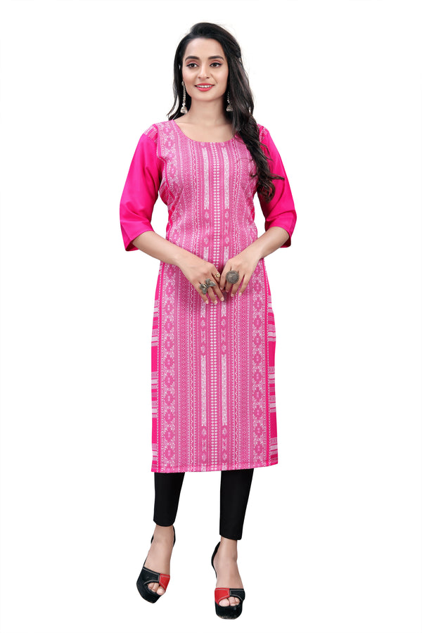 Women's Pink Crepe 3/4Th Sleeve Kurti  - Navyaa