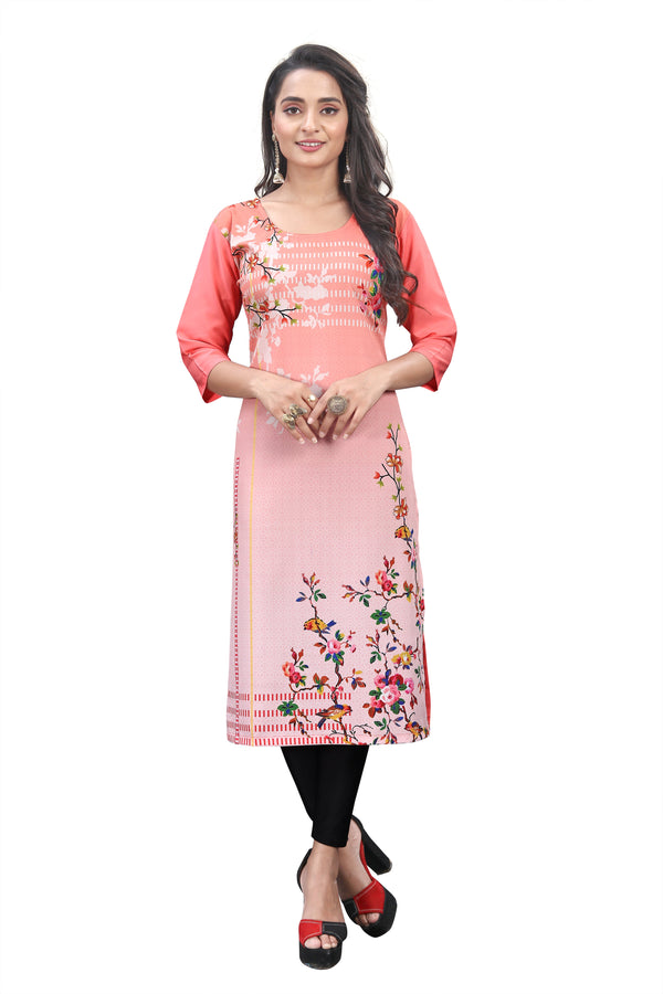 Women's Pink Crepe 3/4Th Sleeve Kurti  - Navyaa