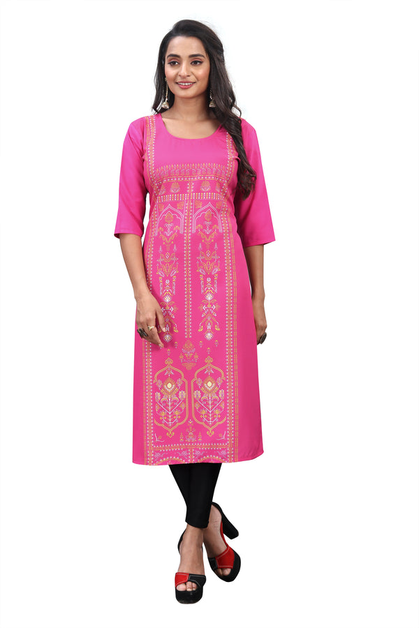 Women's Pink Crepe 3/4Th Sleeve Kurti  - Navyaa