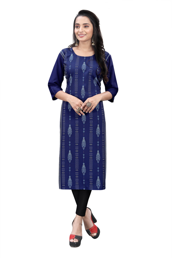 Women's Blue Crepe 3/4Th Sleeve Kurti  - Navyaa