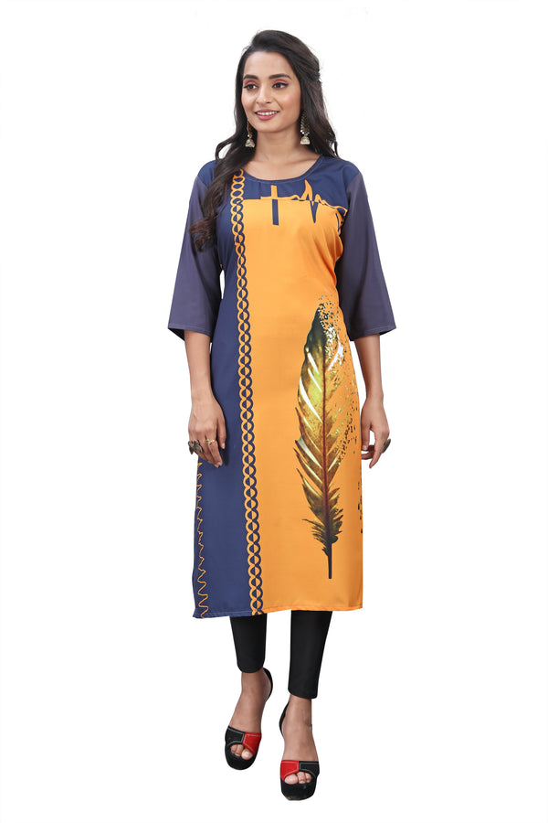 Women's Mustard Crepe 3/4Th Sleeve Kurti  - Navyaa