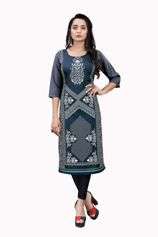 Women's Blue Crepe 3/4Th Sleeve Kurti  - Navyaa