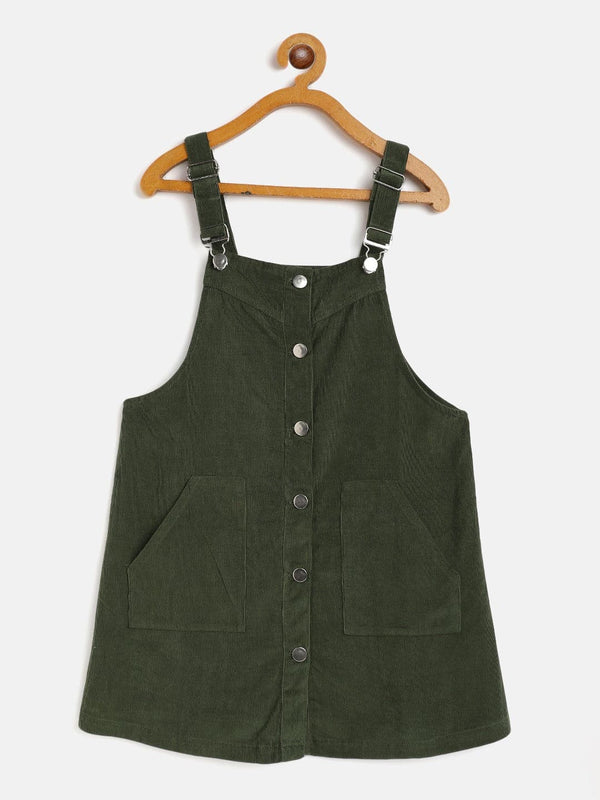 Girls Olive Corduroy Pinafore Dress - Lyush Kids