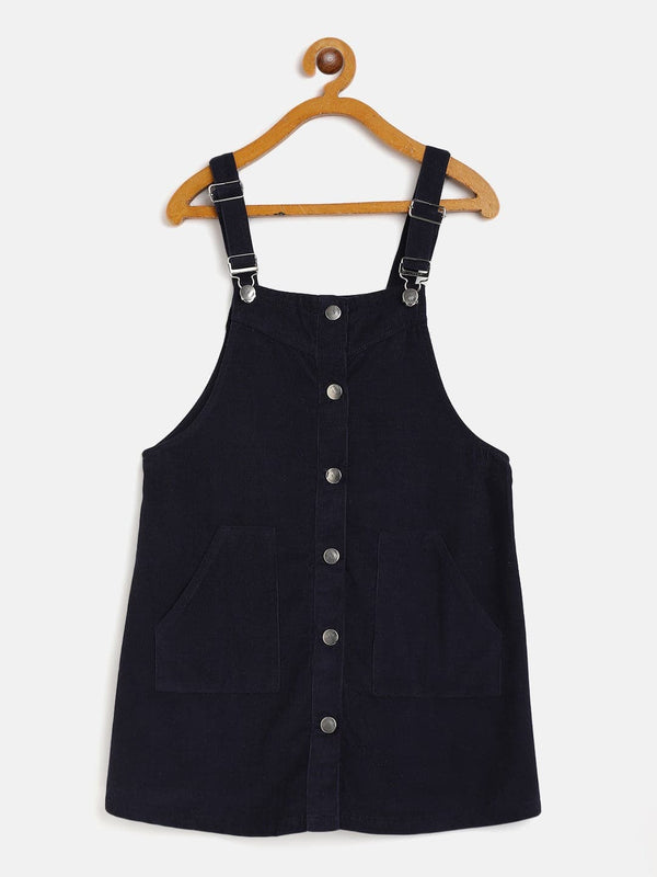 Girls Navy Corduroy Pinafore Dress - Lyush Kids