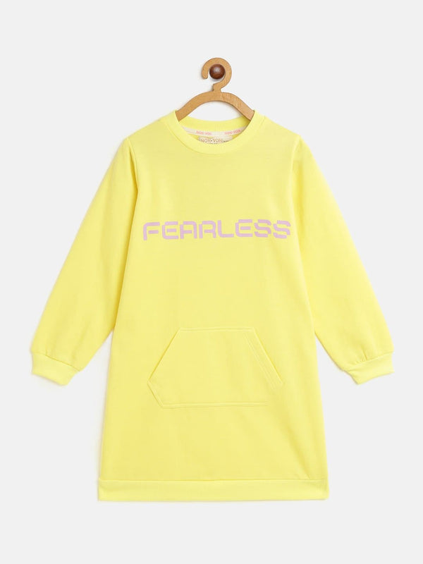 Girls Yellow Fleece Fearless Kangaroo Pocket Dress - Lyush Kids