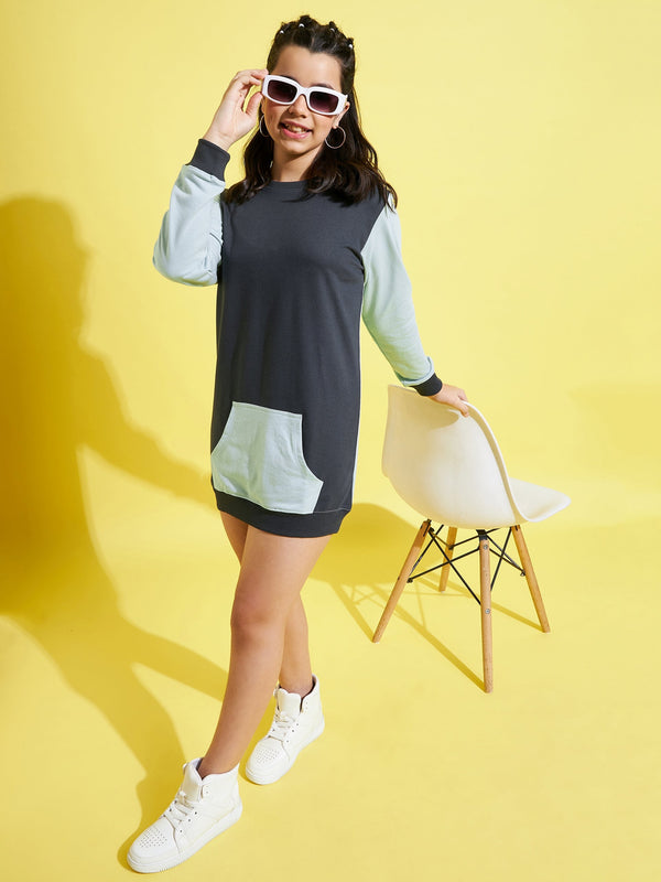 Girls Navy & Blue Colorblock Terry Sweat Dress - Lyush Kids