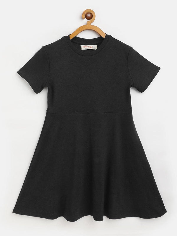 Girls Black Rib Midi Skater Dress - Lyush Kids