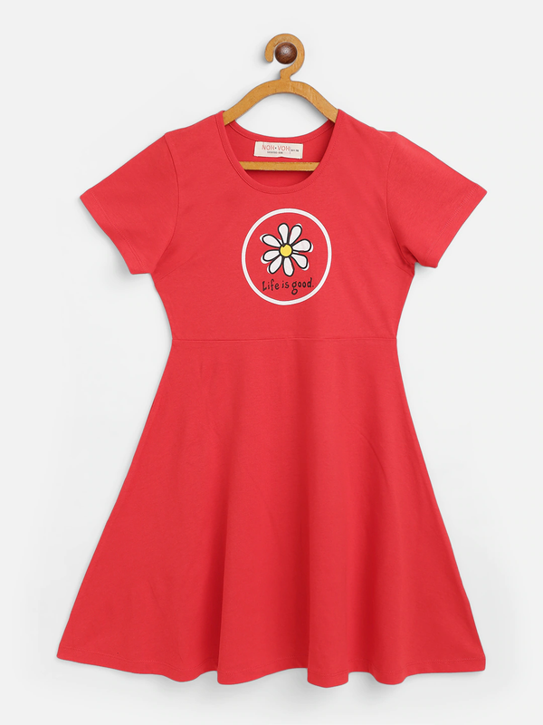 Girls Red Life-Is-Good Skater Dress - Lyush Kids