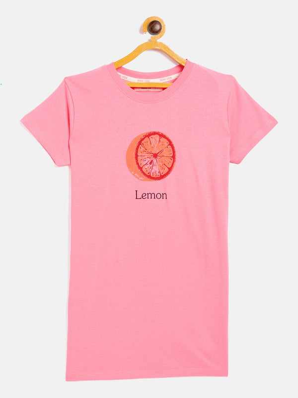 Girls Pink Lemon Print T-Shirt Dress - Lyush Kids