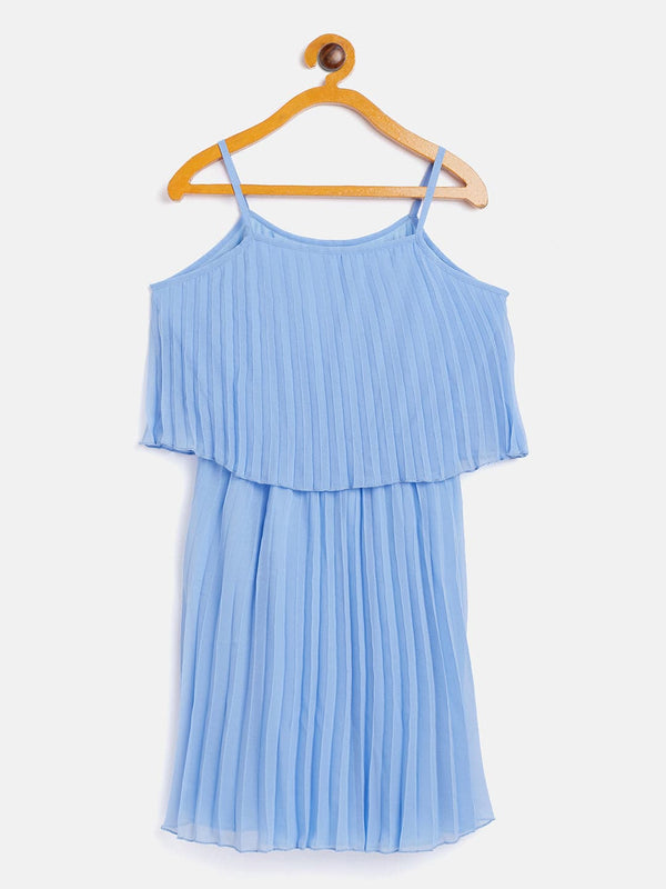 Girls Blue Pleated Strappy Dress - Lyush Kids