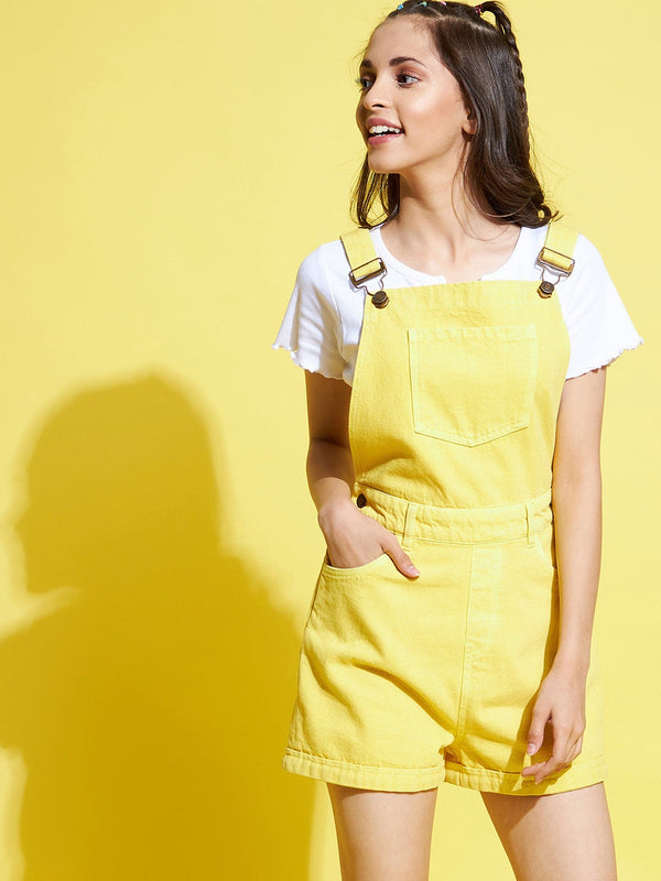 Girls Yellow Denim Playsuit - Lyush Kids