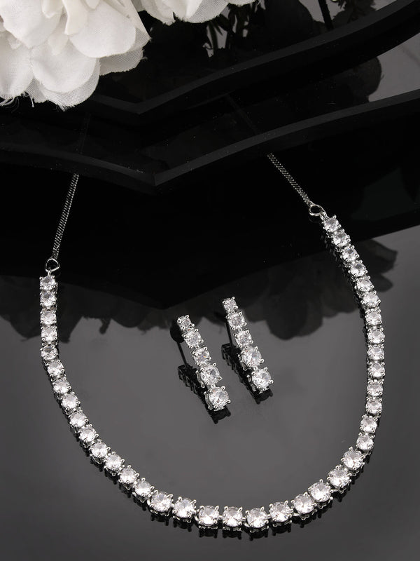 Women's silver plated CZ stone handcrafted jewellery set - NVR