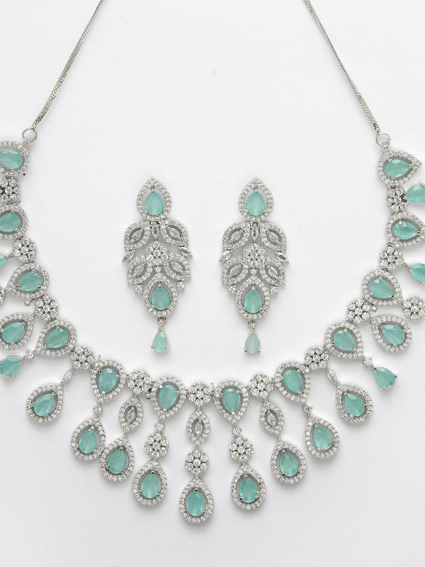 Women's silver plated & Turquoise CZ stone handcrafted jewellery set - NVR