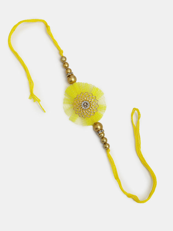 Set Of 2 Yellow Peacock Design Bhaiya Bhabhi Rakhi With Roli Chawal & Chocolate - Nvr