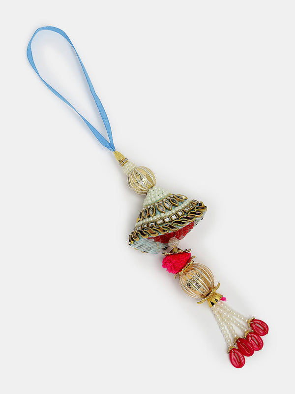 Set Of 2 Blue Kundan-Studded & Beaded Bhaiya Bhabhi Rakhi With Roli Chawal & Chocolate - Nvr