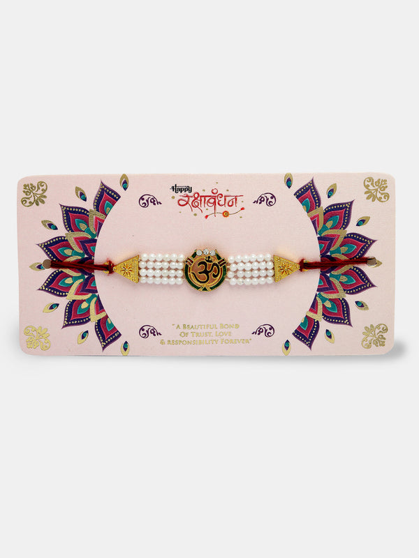 Set Of 2 White Pearl Bhaiya Bhabhi Rakhi With Roli Chawal & Chocolate - Nvr