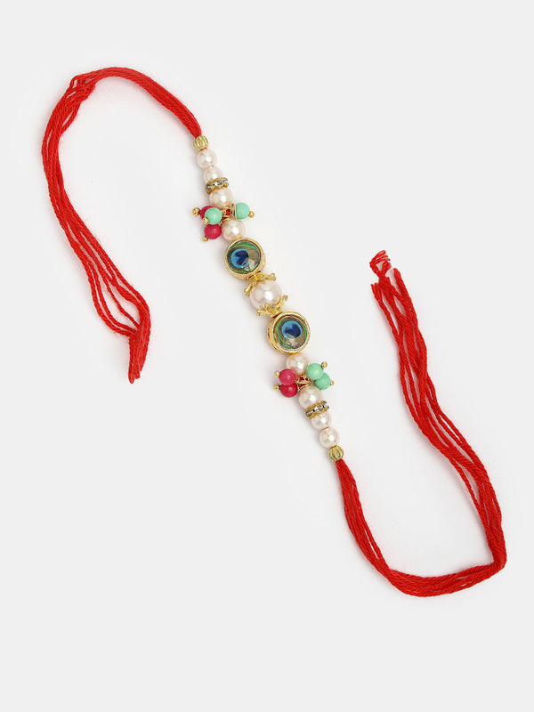 Set Of 2 Multicolor Artificial Beads Bhaiya Bhabhi Rakhi With Roli Chawal - Nvr