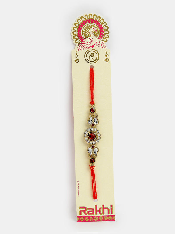 Gold-Toned Stone-Studded Rakhi With Roli Chawal & Chocolate - Nvr