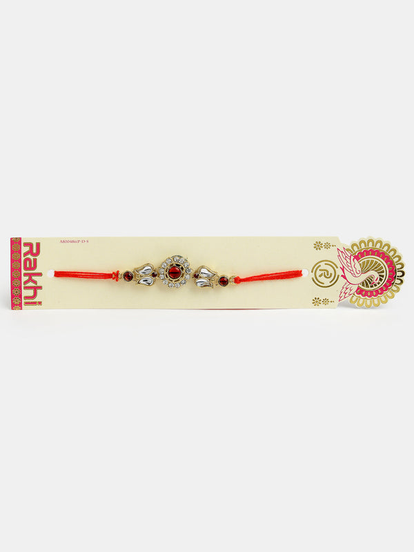 Set Of 2 Gold-Toned Stone-Studded Rakhi With Roli Chawal & Chocolate - Nvr