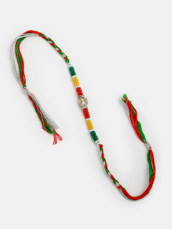 Set Of 4 Multicolor Artificial Stone And Beads Rakhi With Roli Chawal & Chocolate - Nvr