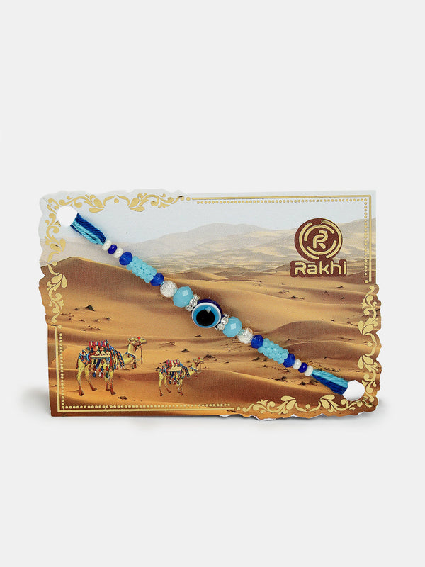 Set Of 4 Blue Evil Eye Charm Rakhi With Roli Chawal & Chocolate - Nvr