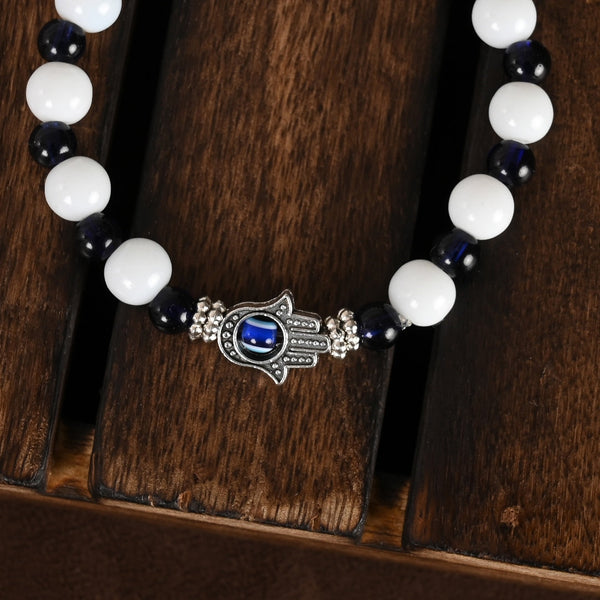 Black & White Evil Eye Elasticated Rakhi With Roli Chawal - Nvr