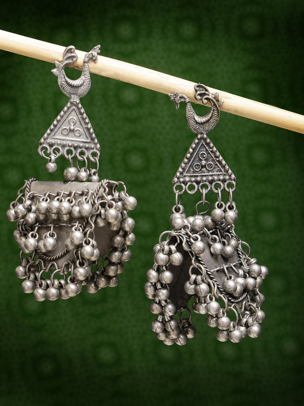 Women's Silver-Plated Oxidised Contemporary Drop Earrings - Nvr