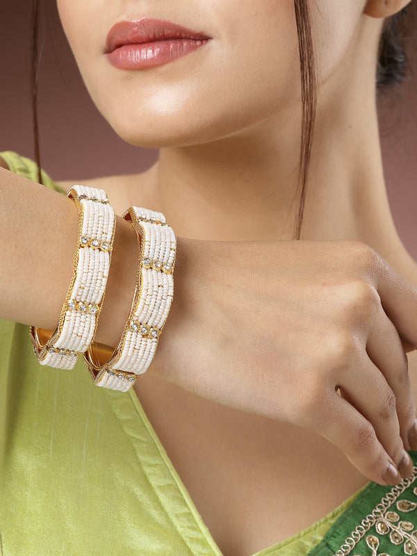 Women's Set Of 2 Gold-Plated Pearl Handcrafted Traditional Bangles - Nvr