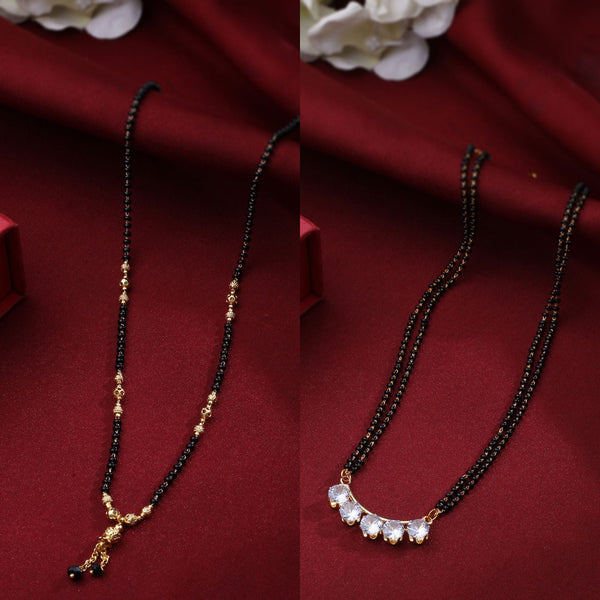 Women's Set Of 2 Black Gold-Plated Beaded Mangalsutra With Ad Stone - Nvr