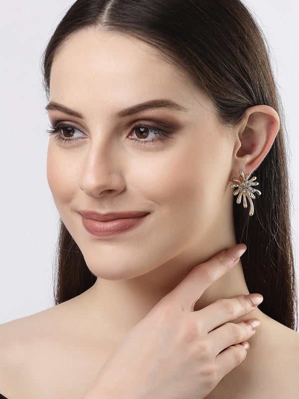 Women's Set Of 2 Silver & Gold Brass-Plated Floral Shape Drop Earrings - Nvr