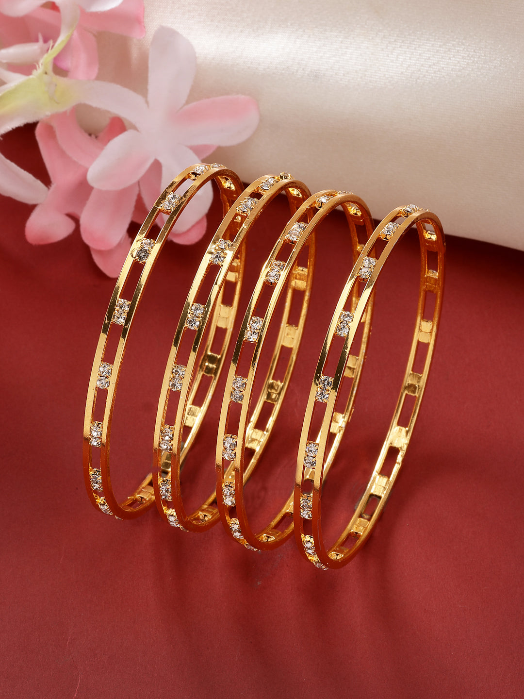 Women's Set Of 4 Gold-Plated Cz Stone-Studded Bangles - Nvr