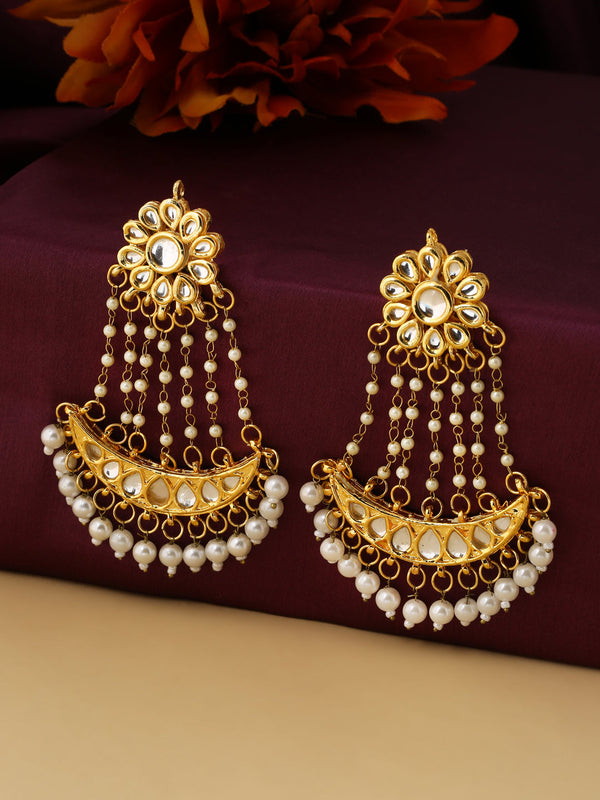 Women's Gold-Plated Kundan Chandbali Earrings - NVR