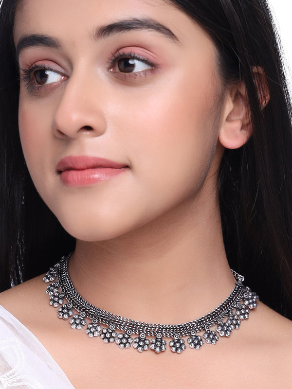 Women's Silver-Plated Oxidised Necklace - NVR