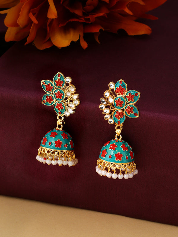 Women's Green Dome Shaped Jhumka Earrings - NVR