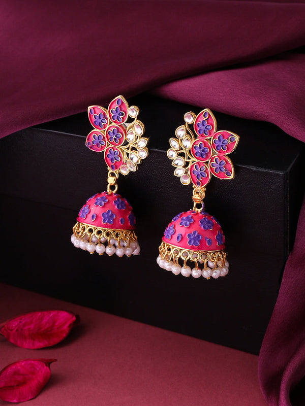 Women's Pink Dome Shaped Jhumka Earrings - NVR