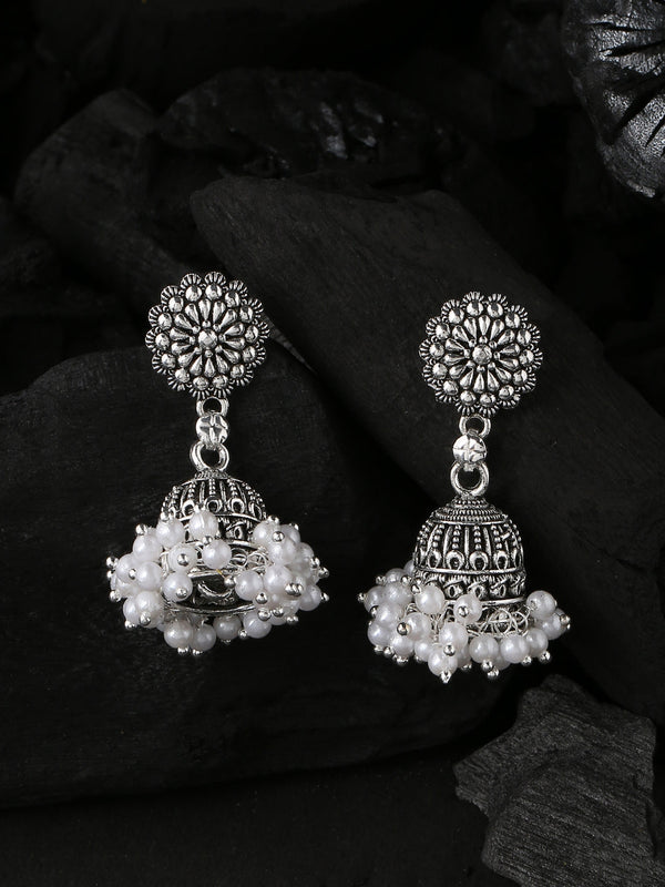 Women's Silver toned dome shaped jhumkas earrings - NVR