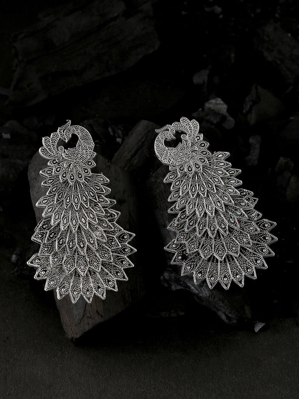 Women's Silver toned contemporary drop earrings - NVR