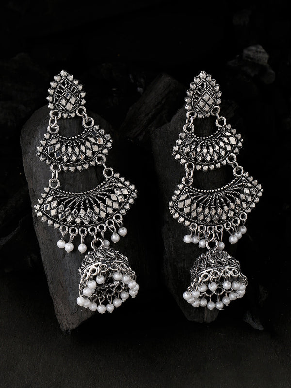 Women's Silver toned contemporary jhumka earrings - NVR