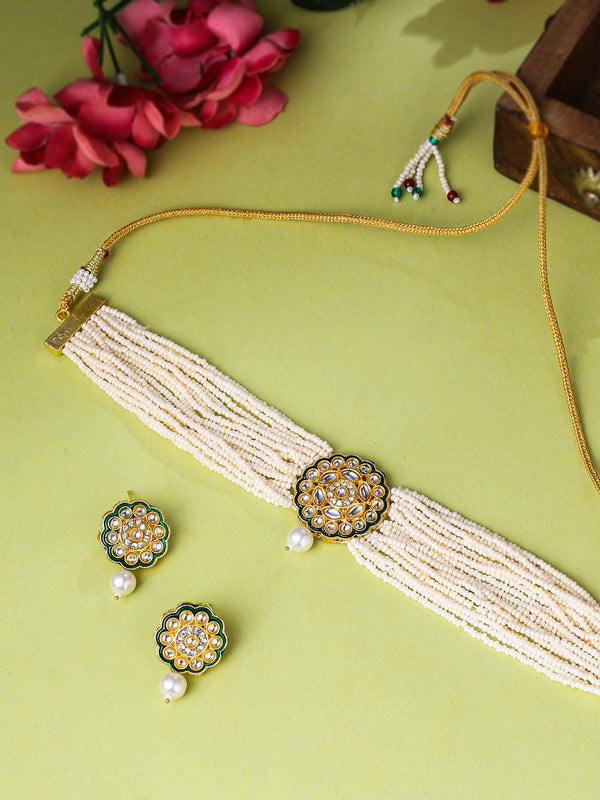 Women's Gold Plated Kundan Studded Jewellery Set - NVR