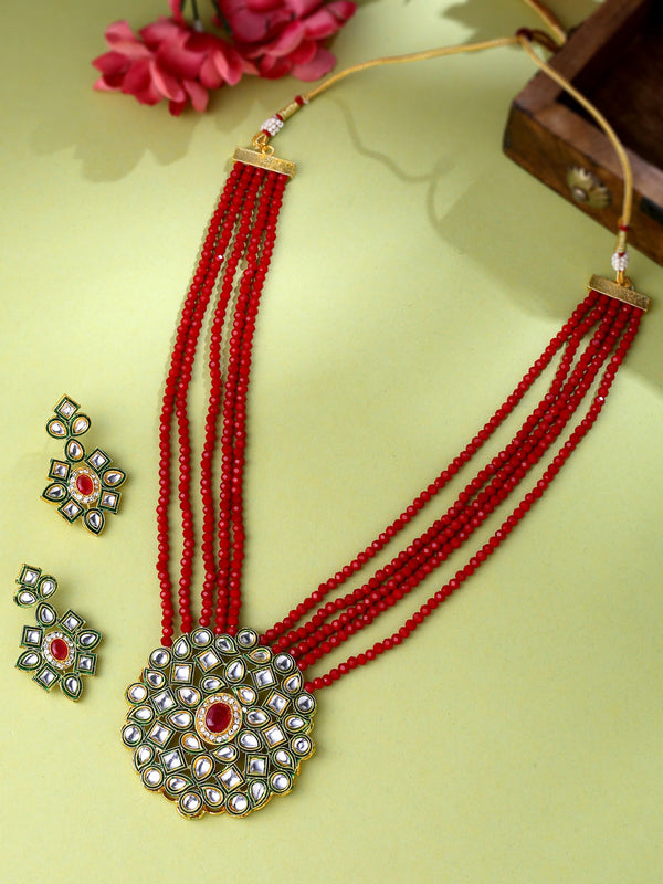 Women's Gold-Plated Kundan Studded Jewellery Set - NVR