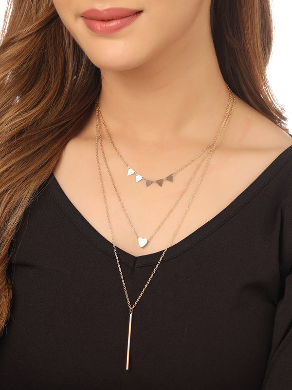 Women's 3 Layered Gold-Plated Minimal Layered Necklace - NVR