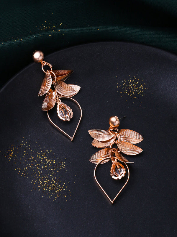 Women's Rose Gold Leaf shaped Drop Earrings - NVR