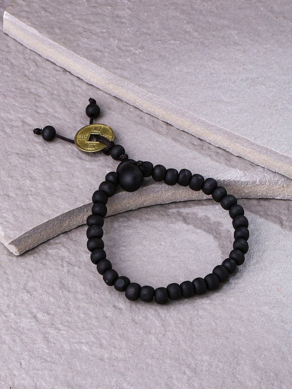 Men's Black Beaded Adjustable Braclet - NVR