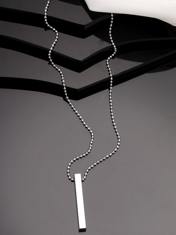 Men's Silver Rhodium Plated Bar Pendant & Chain - NVR