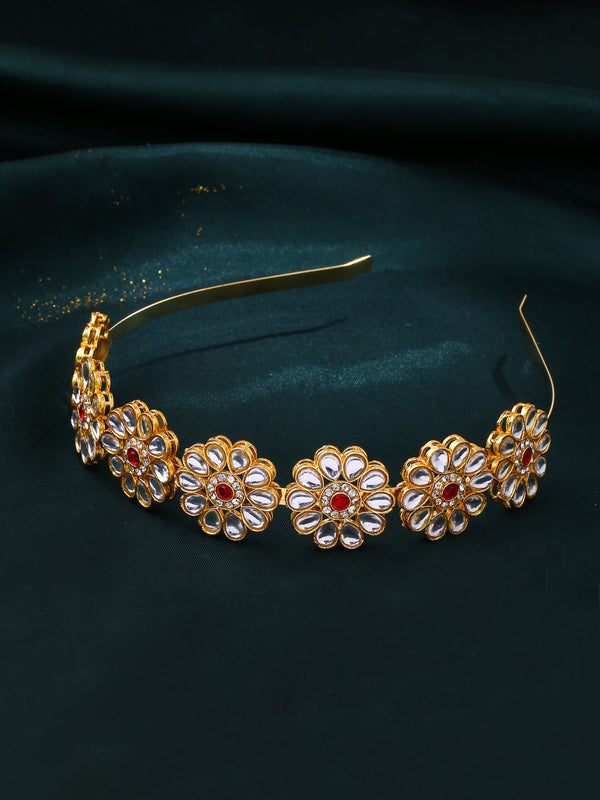 Women's Rajputi Gold-Plated Kundan Matha patti Hairband - NVR