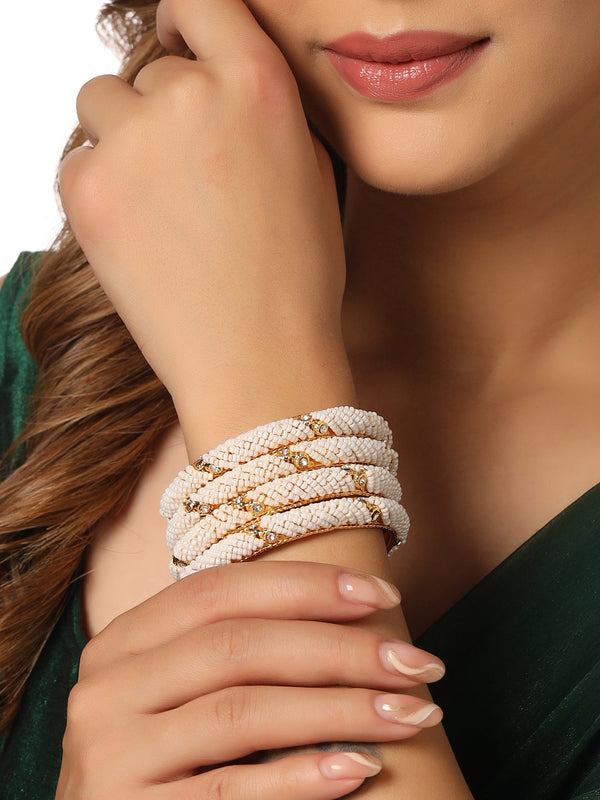 Women's Set Of 4 Gold-Plated Traditional Pearls Beaded Bangles - NVR